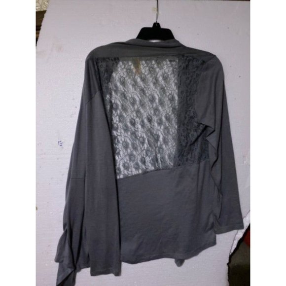 Cardigan No Boundaries waterfall open knit grey sweater size XL lace back - Picture 2 of 8